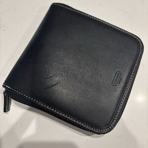 Coach CD DVD Case Holder Black Leather Gold Zipper Storage Accessory Vintage